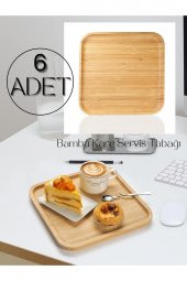 6 Adet Bambu Kare Servis Tabağı, Sunum Seti (20x20 cm) - 1