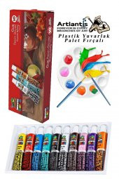 Guaj Boya 10 Renk Nova Color 9 Ml Tüp 1 Paket 10 Lu Guaj Boya Seti ve Yuvarlak Resim Paleti Fırçalı 1 Paket 10 Hazneli Boya Paleti Sanatsal Boyalar İçin Palet Guaj Boya - 1