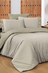 New Fancy Stripe Bej King Size (battal Boy) 100 Pamuk Nevresim Takımı - 1