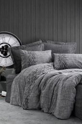 Plain Çift Kişilik Nevresim Takımı Sooty Gri - 1