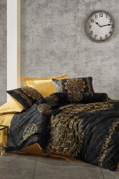 Saten Çift Kişilik Nevresim Takımı Alvina Gold - 2