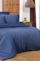 New Fancy Stripe Lacivert Çift Kişilik 100 Pamuk Çizgili Nevresim Takımı - 2