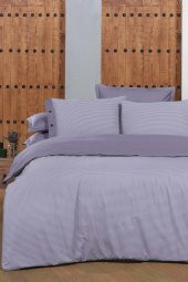New Fancy Stripe Lila Çift Kişilik 100 Pamuk Çizgili Nevresim Takımı - 3
