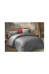 Nakışlı Pamuk Saten Çift Kişilik Nevresim Takımı Tilbe Antrasit - 1