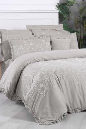 Buda Bej Çift Kişilik 100 Pamuk Saten 300 TC Nevresim Takımı - 1