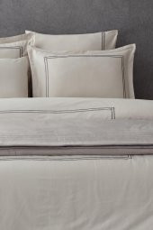 Lavin Çift Kişilik Nevresim Takımı 100 Organik Pamuk Saten Nakışlı Bej-gri 200x220 Cm - 2
