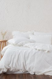 Ayda Çift Kişilik Nevresim Takımı 100 Organik Pamuk Dokuma Krem 200x220 Cm - 1