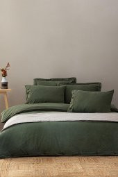 Havin Çift Kişilik Nevresim Takımı 100 Organik Pamuk Saten Parça Boya Yeşil 200x220 Cm - 1