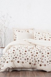 Lal Çift Kişilik Nevresim Takımı 100 Pamuk Keten Panç Nakışlı Bej 200x220 Cm - 1
