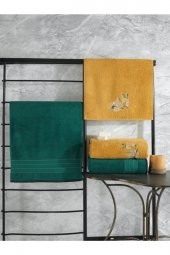 Colorful Hamam Seti 4 Lü Havlu Koyu Yeşil-sarı - 1