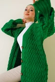 Boydan Düğmeli Sepet Örgü Uzun Hırka Yeşil thumbnail 1