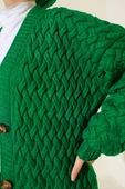 Boydan Düğmeli Sepet Örgü Uzun Hırka Yeşil thumbnail 4