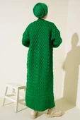 Boydan Düğmeli Sepet Örgü Uzun Hırka Yeşil thumbnail 3
