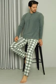Düğme Yakalı Doğalgaz Faturası Düşüren Erkek Pijama Takımı Haki thumbnail 2