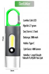4 Modlu Şarjlı El Feneri COB LED USB Kamp Outdoor Avcılık Lambası Kancalı 400 Lümen 3W - 3