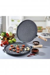 Eda granit grill çift taraflı ızgara ve gözleme tavası 36 cm. yuvarlak - 1