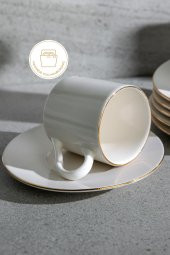 Nehir duru porselen sedef yaldızlı kahve fincan takımı seti  6 kişilik - 2