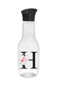 Cam 1 Lt Harfli Çiçek Desenli Kapaklı Buzdolabı Şişesi Sürahisi - 5