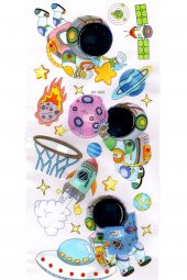 Duvar Sticker Kabartmalı 3 Boyutlu Sticker, 3d Duvar Stiker (HX002) 55x25 cm - Astronot Roket - 1