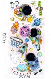 Duvar Sticker Kabartmalı 3 Boyutlu Sticker, 3d Duvar Stiker (HX002) 55x25 cm - Astronot Roket - 2