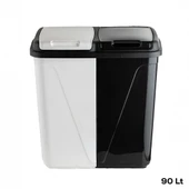 Porsima 0047 90 Litre Çift Gözlü Çamaşır Sepeti Siyah Beyaz-İki Bölmeli Kirli Sepeti - 2