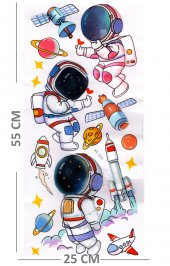 Duvar Sticker Kabartmalı 3 Boyutlu Sticker, 3d Duvar Stiker (HX003) 55x25 cm - Astronot Uçak - 2