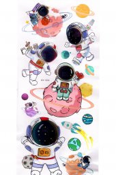 Duvar Sticker Kabartmalı 3 Boyutlu Sticker, 3d Duvar Stiker (HX004) 55x25 cm - Astronot Gezegenler - 1