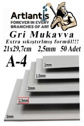 A4 Mukavva Gri 2.5 mm 50 Adet 1 Paket 21x29,7 cm A-4 Mukavva 2,5 mm Kalınlığında A-4 Mukavva - 1
