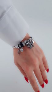 Kadın Charm  Kelebek Çelik Bileklik Siyah Renk - 6