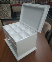Hobi ERL 90222 Dekoratif Makyaj Kutu 2 Çekmece Ahşap MDF Beyaz Lake Boya El yapım - 7