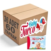 Baby Turco Islak Havlu Mendil Klasik (36 lı Set) 60 Yaprak Plastik Kapaklı (12PK*3) - 1