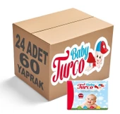 Baby Turco Islak Havlu Mendil Klasik (24 lü Set) 60 Yaprak Plastik Kapaklı (8PK*3) - 1