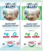 Fibril Yüzey Temizlik Havlusu 50 Yaprak XL Karma 2 Li Set Beyaz Sirke-Sabun-Temizlik Kokulu 100 Yp - 1