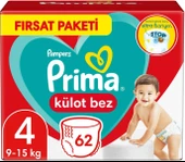 Prima Külot Bebek Bezi Beden:4 (9-15Kg) Maxi 62 Adet Fırsat Pk - 1