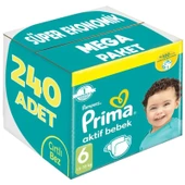 Prima Bebek Bezi Beden:6 (13-18Kg) Extra Large 240 Adet Süper Ekonomik Mega Pk thumbnail 1