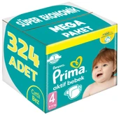 Prima Bebek Bezi Beden:4 (9-14Kg) Maxi 324 Adet Süper Ekonomik Mega Pk - 1