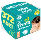 Prima Bebek Bezi Beden:3 (6-10Kg) Midi 372 Adet Süper Ekonomik Mega Pk - 1