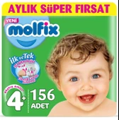 Molfix Bebek Bezi Beden:4+ (9-20Kg) Maxi Plus 156 Adet Aylık Fırsat Pk + 9 Adet Islak Havlu - 1