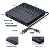 UpWay  Dvd Rw Usb 3.0 Type-C Slim Harici Cd Dvd Yazıcı Okuyucu MacBook iMac Windows11 - 5