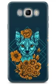 Samsung Galaxy J7 2016 Uyumlu Kılıf Sfenks 13 Yeşil Kedi Case Kapak Mavi - 1