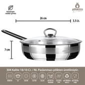 Saphire Paslanmaz Çelik Cam Kapaklı Tava 26X07 cm - 2