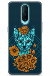 Oppo RX17 Pro Uyumlu Kılıf Sfenks 13 Yeşil Kedi Case Kapak Mavi - 1