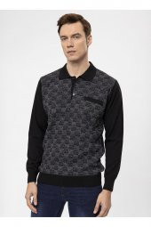 Süvari Polo Yaka Regular Fit Armürlü Siyah Erkek Kazak TR2013700284 - 1