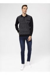 Süvari Polo Yaka Regular Fit Armürlü Siyah Erkek Kazak TR2013700284 - 2