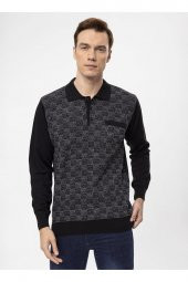 Süvari Polo Yaka Regular Fit Armürlü Siyah Erkek Kazak TR2013700284 - 4