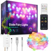 UpWay Bluetooth 10 Metre RGB Renk Değiştiren Akıllı Küre Dizili Işıklar USB 66 LED Kumandalı - 1
