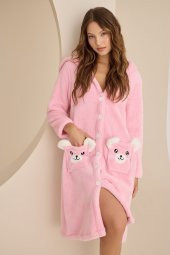Pembe Wellsoft Dog Pattern Tek Sabahlık - 1