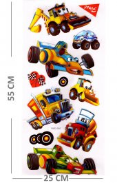 Duvar Sticker Kabartmalı 3 Boyutlu Sticker, 3d Duvar Stiker (XMC005) 55x25 cm -İş Makinası Araba - 2