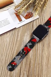 Apple Watch Kayış 2 3 4 5 6 7 8 Se 42 44 45 49mm Kırmızı Kamuflaj Desenli Kordon Bileklik Silikon - 4
