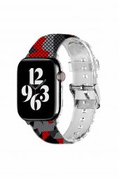 Apple Watch Kayış 2 3 4 5 6 7 8 Se 42 44 45 49mm Kırmızı Kamuflaj Desenli Kordon Bileklik Silikon - 6